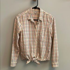 Madewell Cream and Rainbow Checkered Button Down Shirt